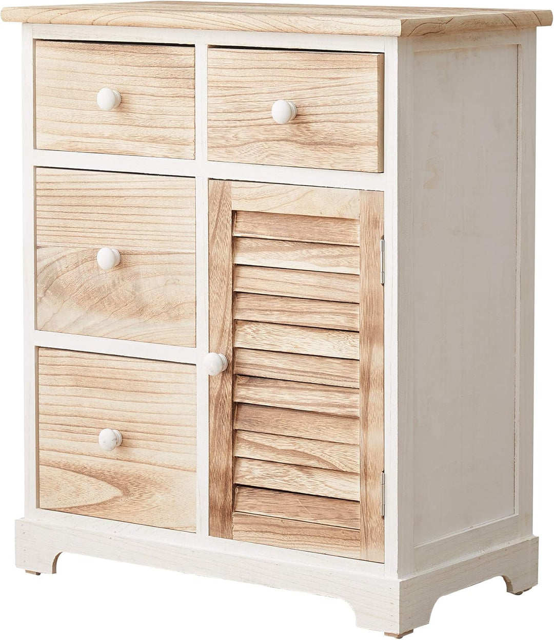 Rebecca Mobili Kommode Schubladenschrank Weiss Hellbraun 4 Schubladen 1 Tür Holz Design Wohneinricht