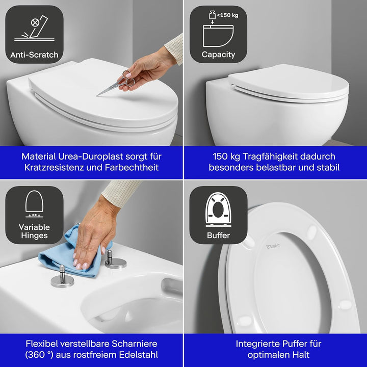 Duravit WC-Sitz Univavo, olaver WC-Sitz, Klobrille mit doppelter Absenkautomatik, Toilettendeckel Qu