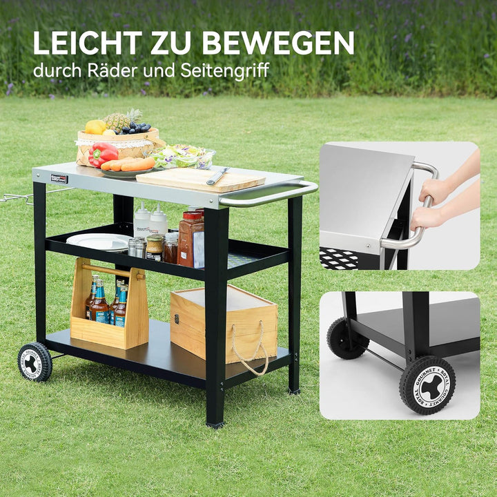 Royal Gourmet Servierwagen 3-Etagen mit Müllsackhalter Küchenwagen Edelstahl Beistelltisch Outdoor P