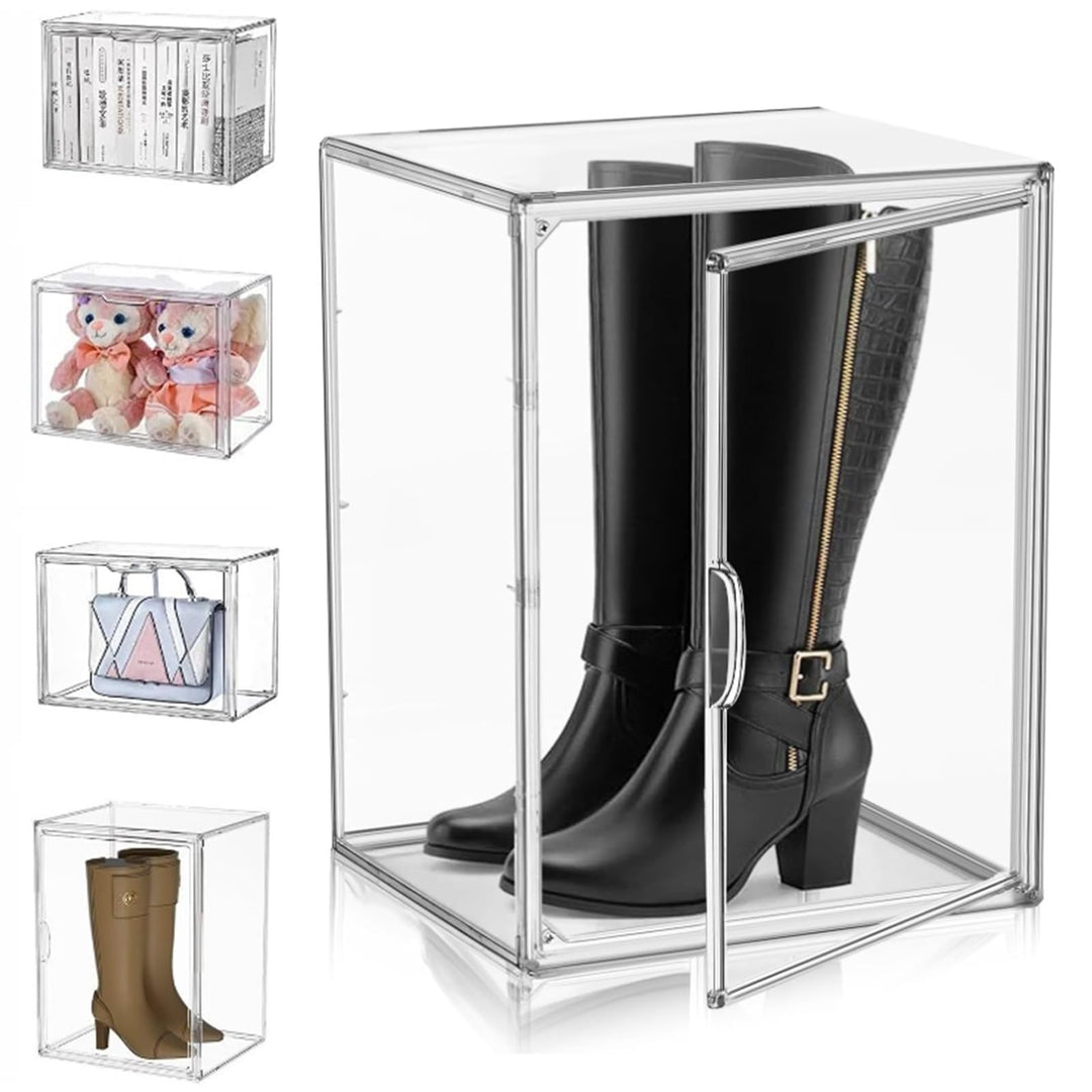Schuhboxen Stapelbar Transparent 40x25x30 cm Acrylbox mit Magnetisch Tür Handtaschen Aufbewahrung Mu
