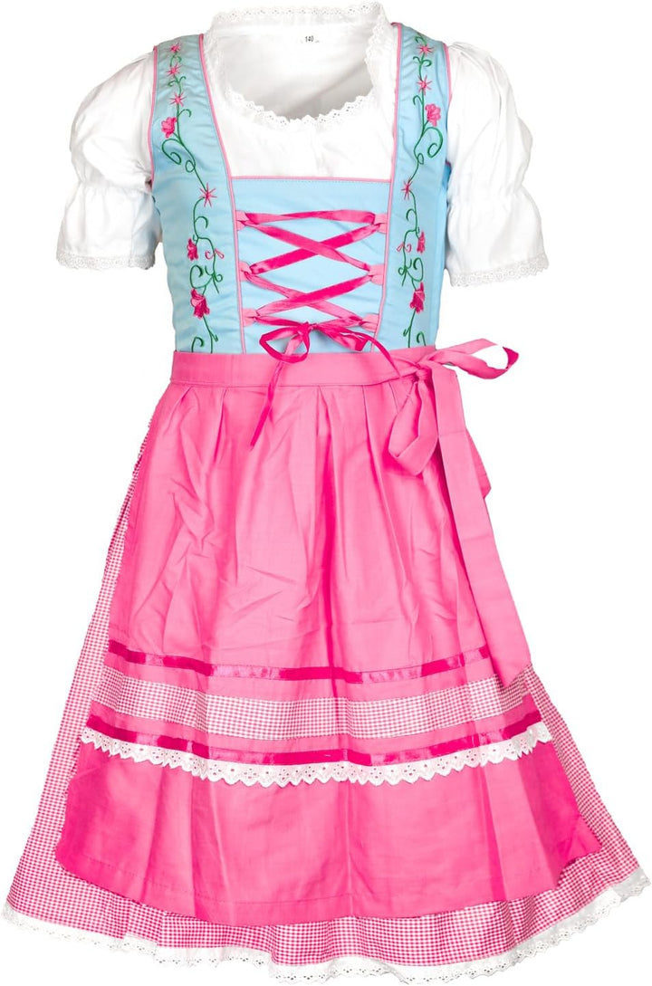 MS-Trachten Kinder Dirndl Kinderdirndl Trachtenkleid Elise rosa hellblau pastell 3 teilig 116 Dunkel