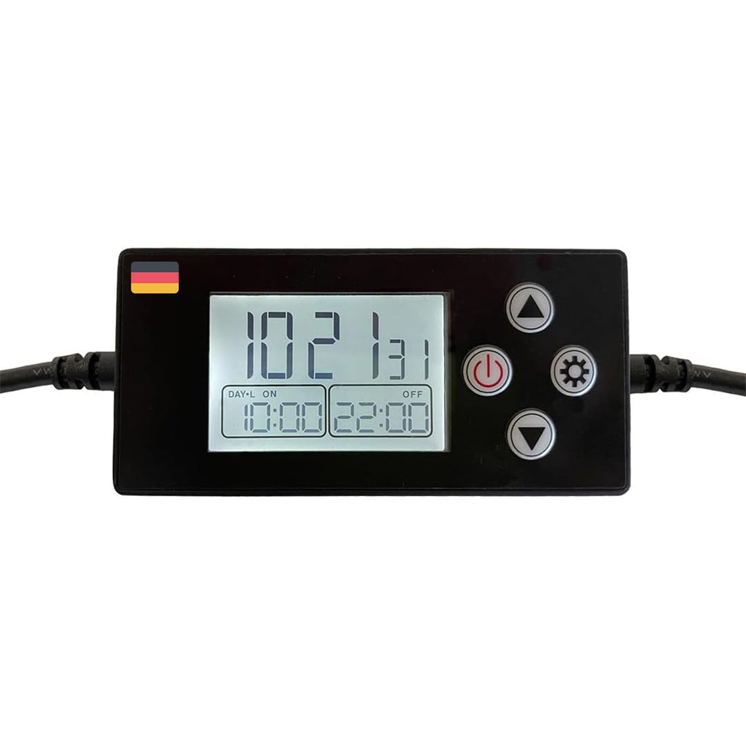 Programmierbarer Timer und Dimmer der HappyBird Lighting Company. Es schaltet Sich langsam zur progr