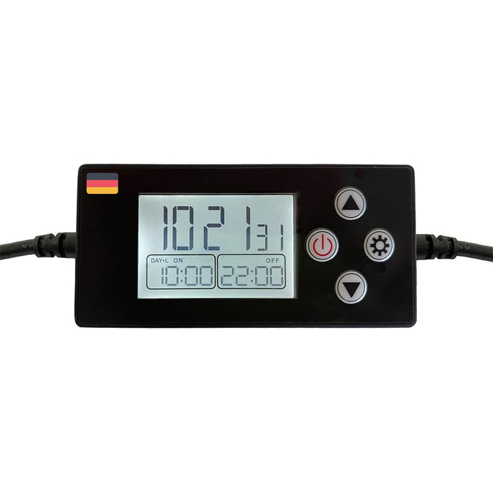 Programmierbarer Timer und Dimmer der HappyBird Lighting Company. Es schaltet Sich langsam zur progr
