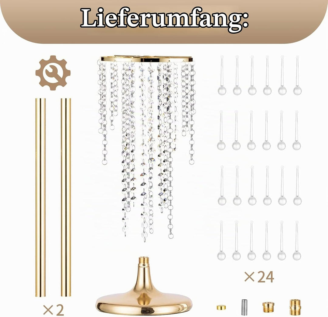 Sziqiqi 75cm Metall Gold Vasen mit Kristall Kette Hochzeits Tischdekoration – 10Stück Hoch Vase Blum