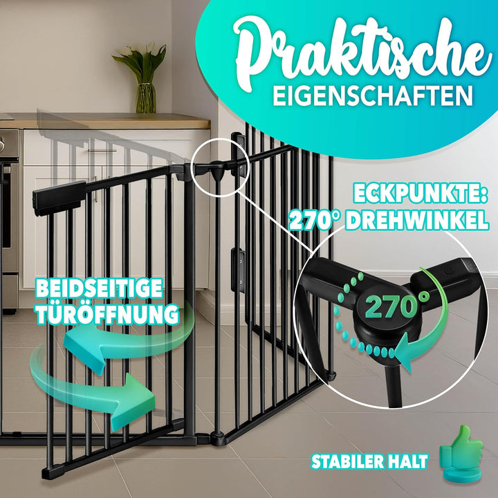 KIDUKU® Kaminschutzgitter mit Tür Metall 240 cm | Absperrgitter Ofenschutzgitter faltbar | Konfigura