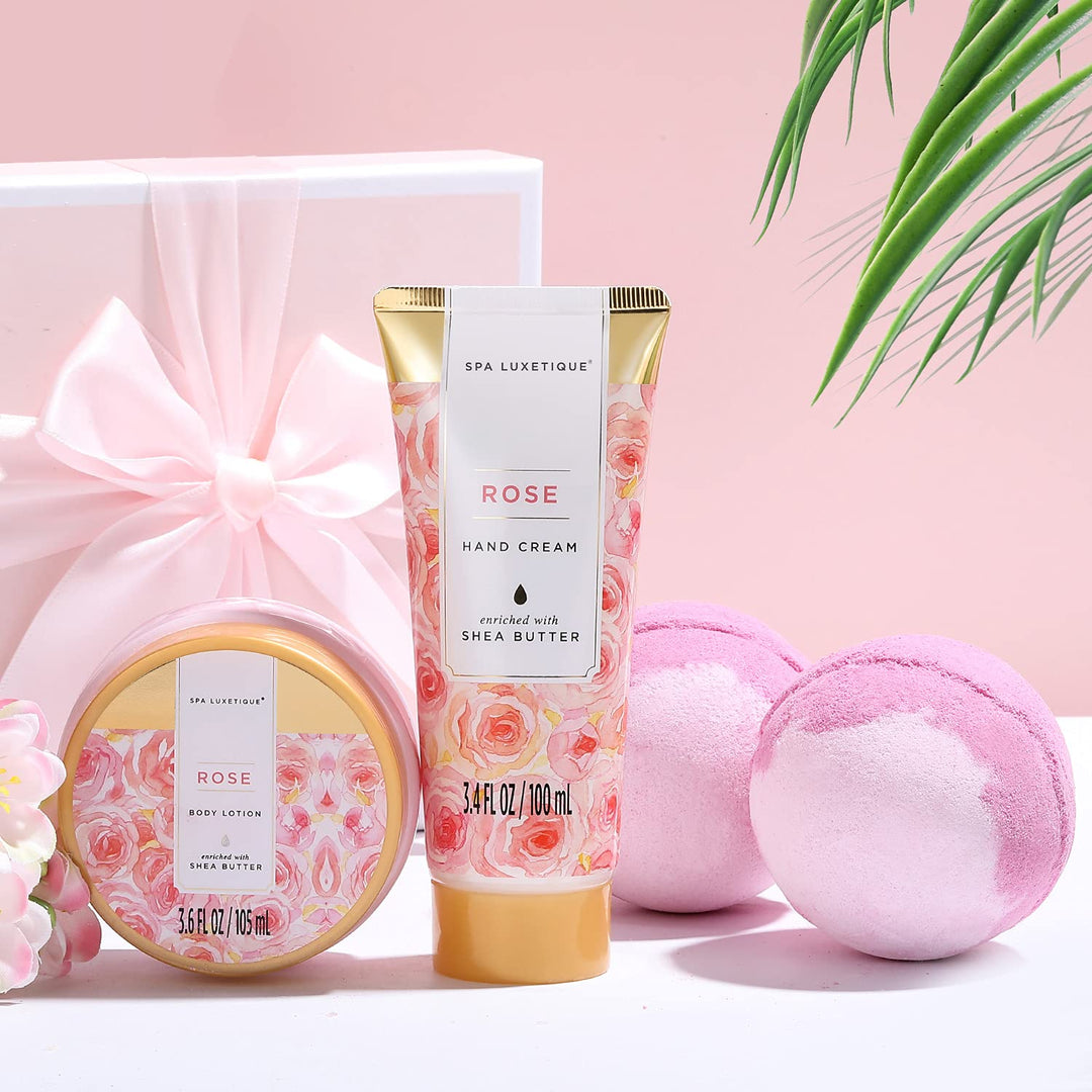Geschenkkorb für Frauen, SPA LUXETIQUE 12tlg Rosenduft Bade Geschenkset, Valentinstag Geschenke für