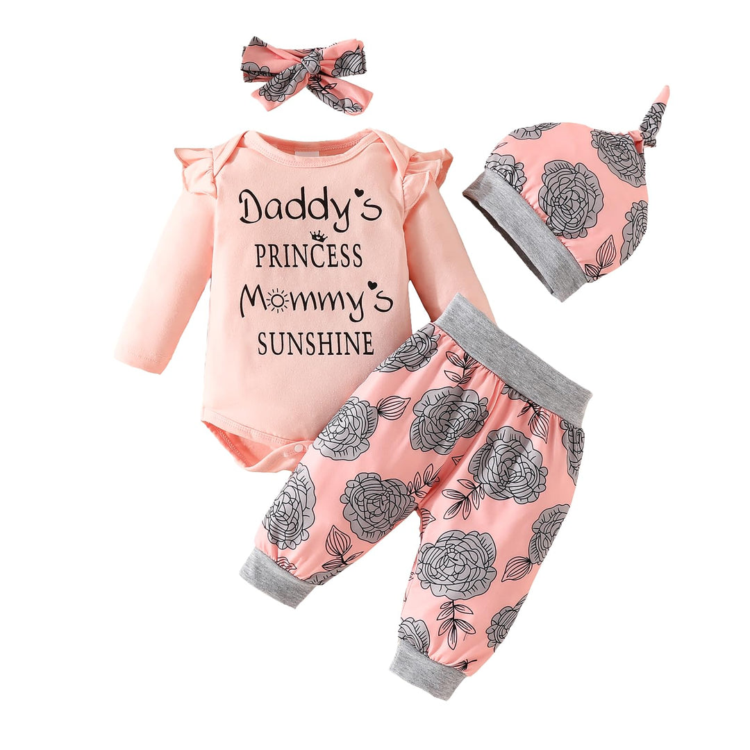 UUAISSO Neugeborenes Baby Mädchen Kleidung Papas Mädchen Langarm Strampler Tops Blumenhosen Sets Sti
