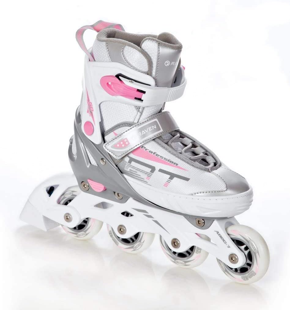 3in1 Inline Skates Inliner Triskates Rollschuhe Raven Profession Weiss/Rosa 38-42(25cm-27,5cm), Weis