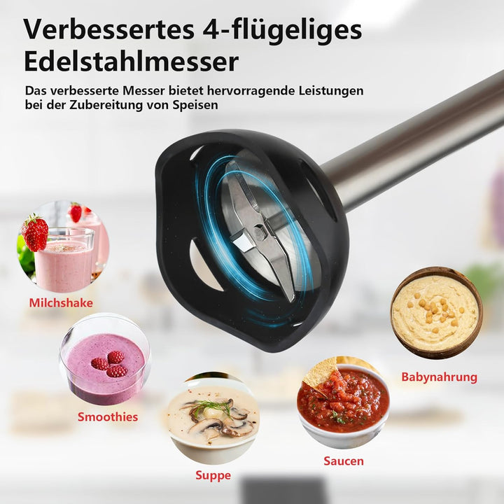 Liebe&Lecker Stabmixer Elektrisch 400W Pürierstab Edelstahl | Mit Kratzschutz & Spritzschutz, 2 Gesc