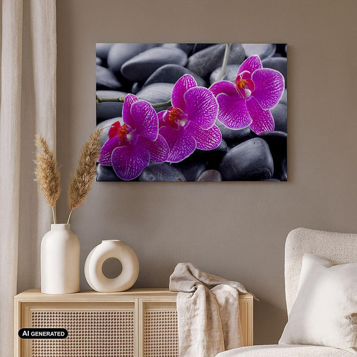 Bilder auf Leinwand 100x70cm Leinwandbild Blumen Steine Violett Aromatherapie Gross Wanddeko Bild Sc