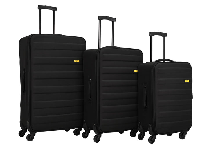 SIGN Stoffkoffer Reisekoffer Trolley (Handgepäck-Mittel-Gross-Set) + 5cm Dehnungsfuge (Schwarz, 3er
