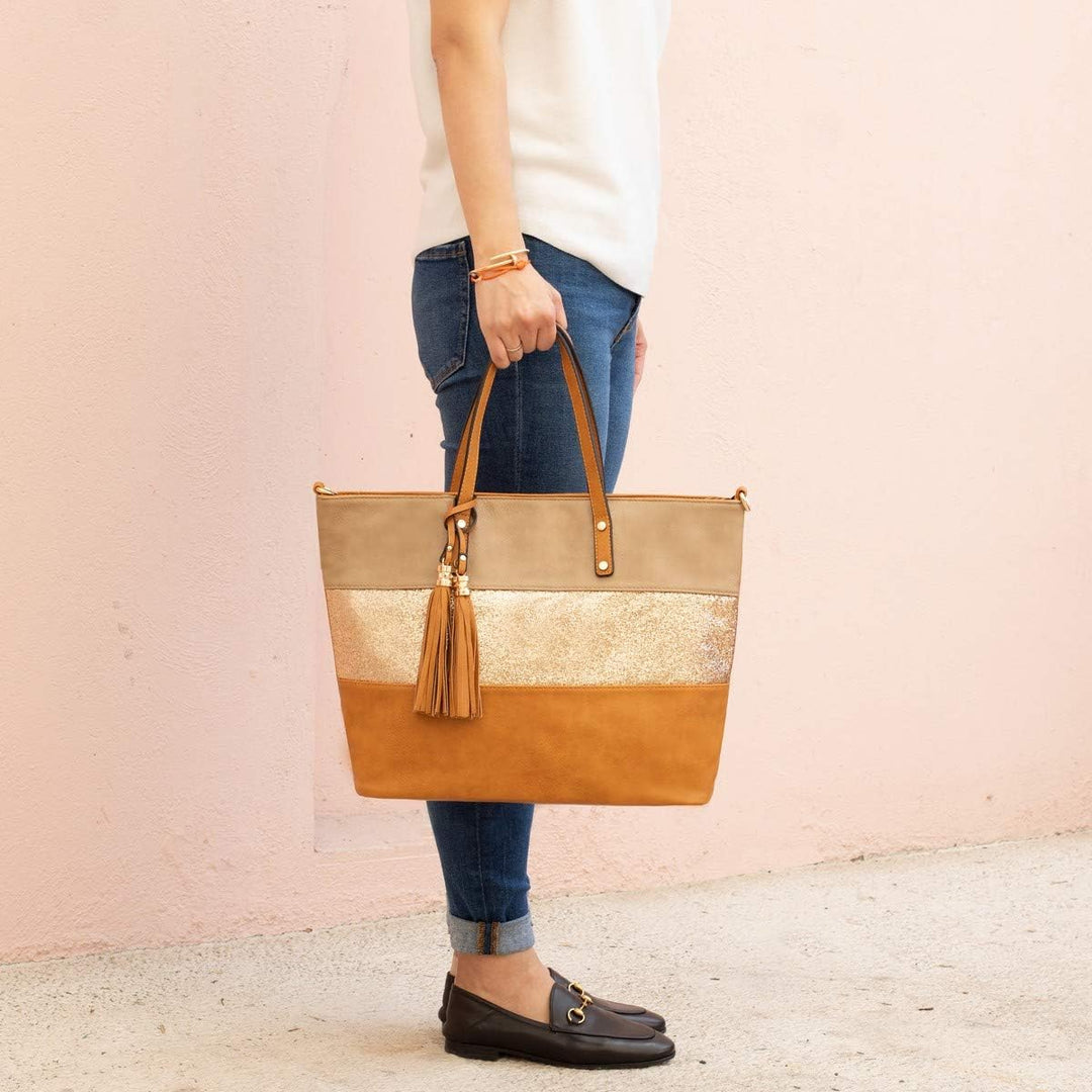 CRAZYCHIC - Damen Streifen Pailletten Handtasche - Tote Shopper Weiches PU Leder - Schultertasche Um