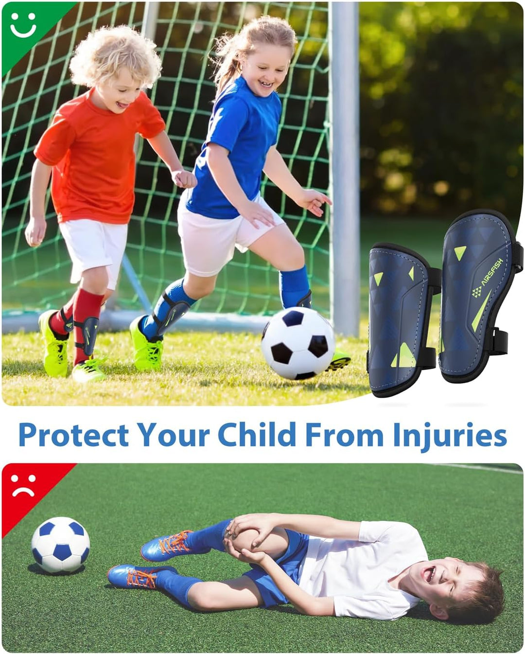 Schienbeinschoner Kinder Fussball Zertifiziert Airsfish Leichte,Langlebige,rutschfeste Schienbeinsch