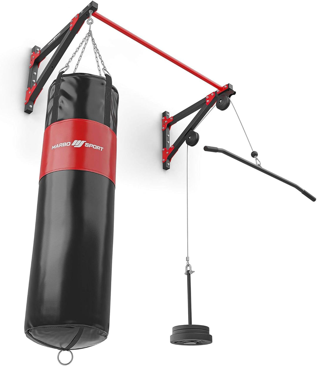 Marbo Sport multifunktionale Klimmzugstange mit Wandbefestigung, Latzug und Boxsackhalterung (3in1)