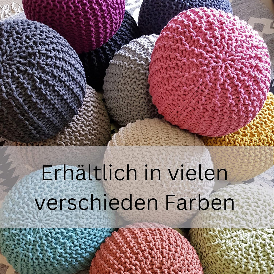Fides Sitzhocker Strickhocker aus Baumwolle Grobstrick Optik handgefertigt nutzbar als Bodenkissen &