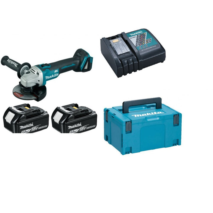 Makita Akku-Winkelschleifer 18 V, DGA506RTJ, mit 2x Akku 5,0 Ah mit 2x Akku 5,0 Ah Ladegerät im MAKP