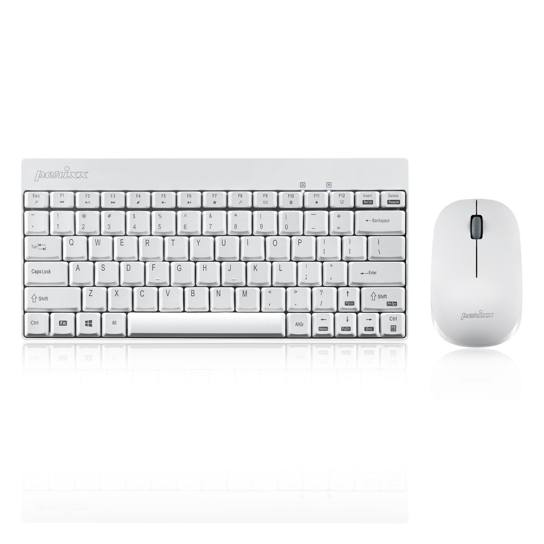 Perixx PERIDUO-712W Kabelloses Mini-Tastatur- und Maus-Set, Weiss, US-Englisches Layout White Weiss/