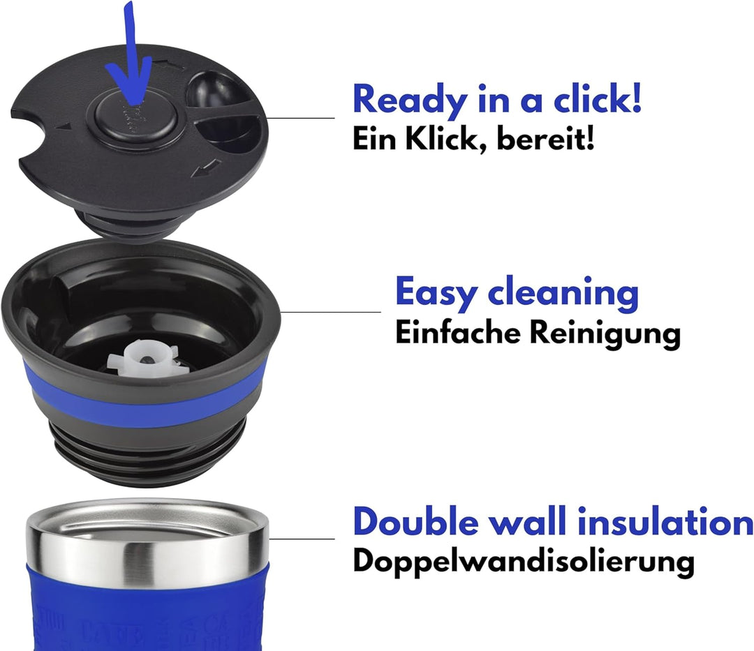 Milu Thermobecher 370ml 450ml Isolierbecher Kaffeebecher to go - 100% Auslaufsicher - Trinkbecher au