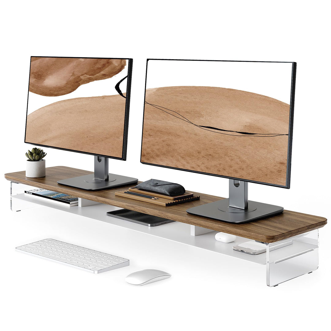 Fenge Acryl Monitorständer Riser 108cm, Grosser Dual monitorständer mit Metallregal, Schreibtisch Zu