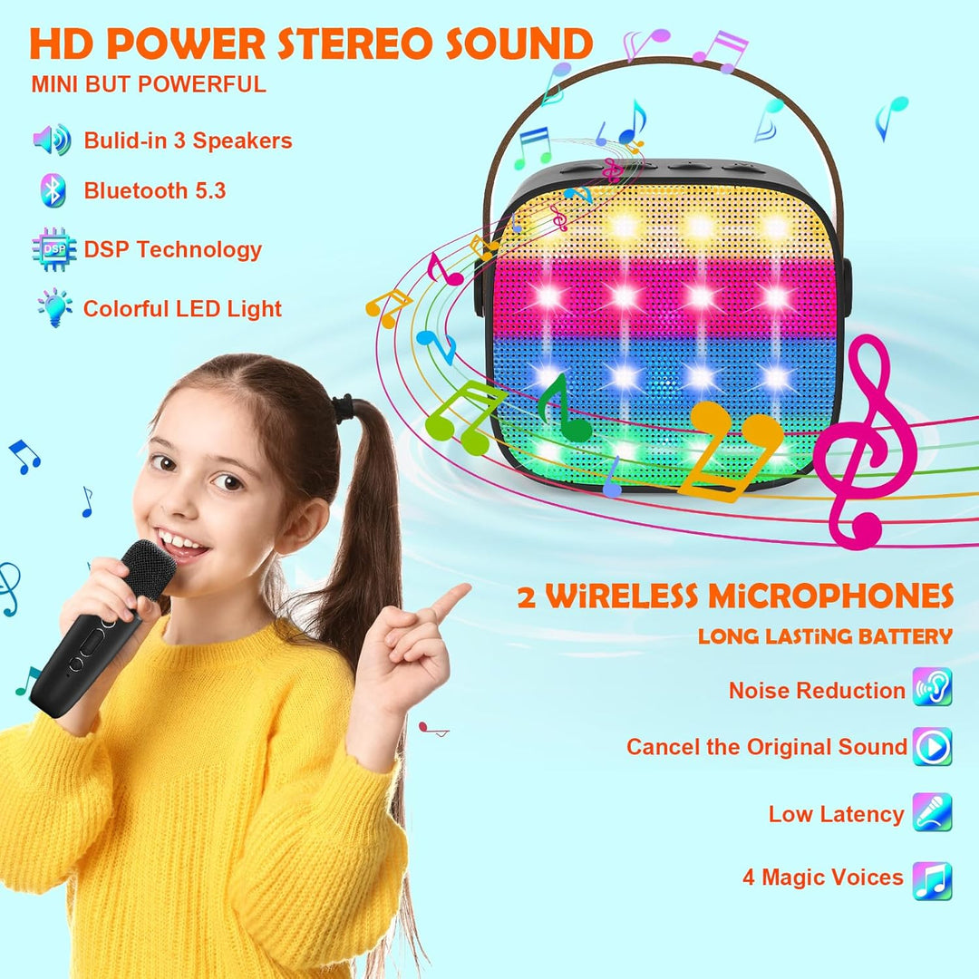 Karaoke Maschine Kinder, Mini Karaoke Maschine mit 2 Mikrofonen, Spielzeug ab 3-12 Jahre Mädchen Jun