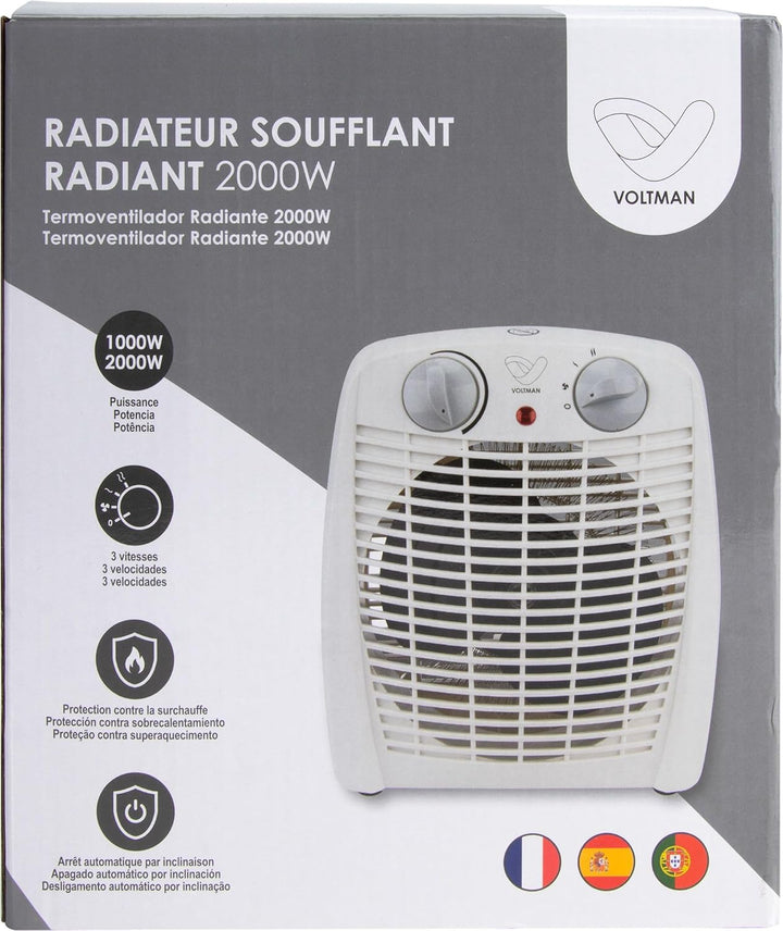 DIO - Tragbarer Heizlüfter 2000W - Regelbarer Thermostat - 2 Heizleistungen - 3 Modi - Kompakt und L