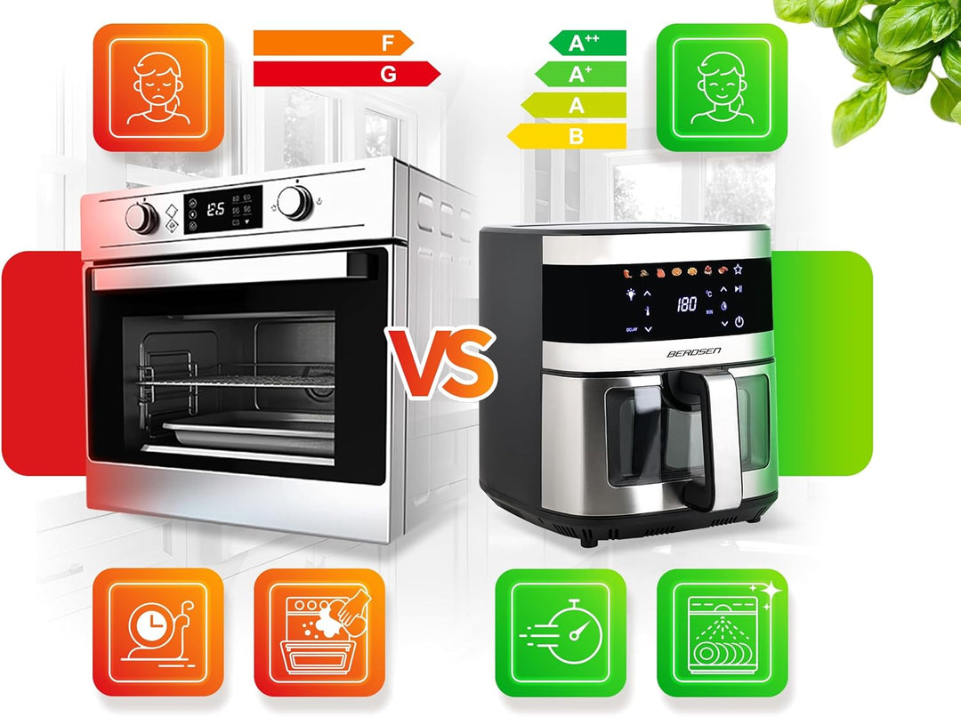 Berdsen Heissluftfritteuse XXL 9,1L - Airfryer mit Sichtfenster und Touchscreen - 1700W - 7 Programm