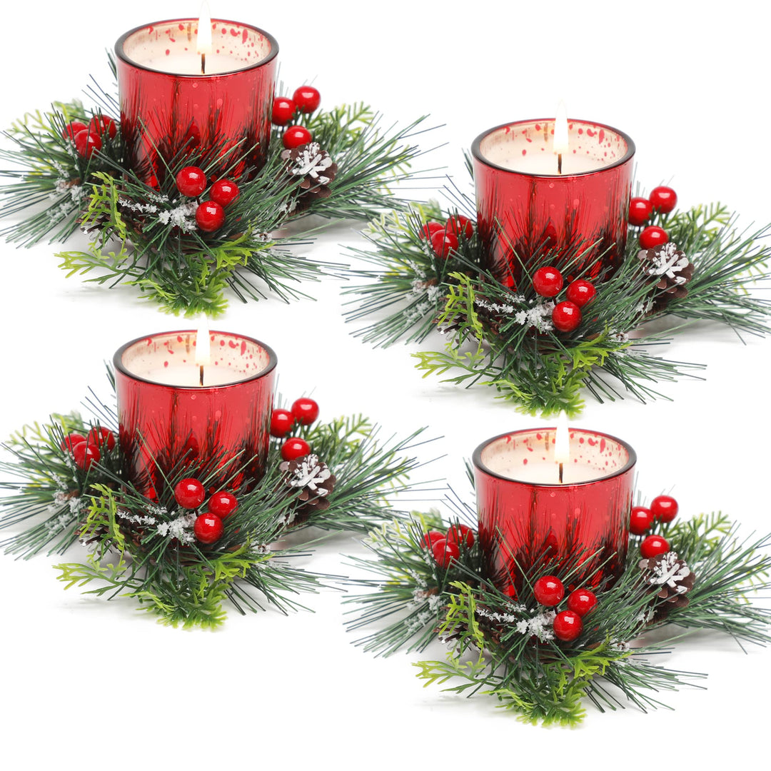 FUND AMLIGHT Weihnachten Teelichthalter Votivkerzenhalter für Tischdekoration 4-teilig, Adventskranz