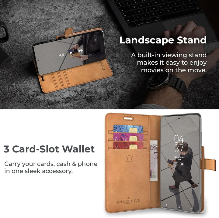 Snakehive Lederhülle für Galaxy S21 Plus 5G | Stylische Handyhülle mit Kartenhalter & Standfuss | Ha