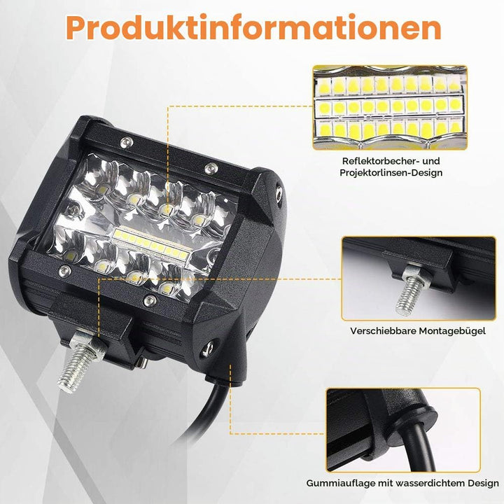 URAQT LED Arbeitsscheinwerfer, Scheinwerfer LED Auto, 2x60W Zusatzscheinwerfer, Flutlicht Wasserdich