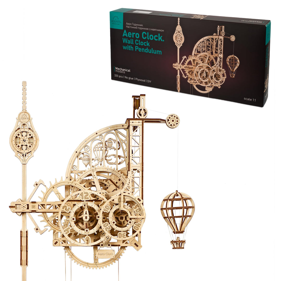 UGEARS Aero Uhr 3D Puzzle - Pendeluhr Aero Clock - Modellbau 3D Holzpuzzle Holzbausatz - Modellbausa