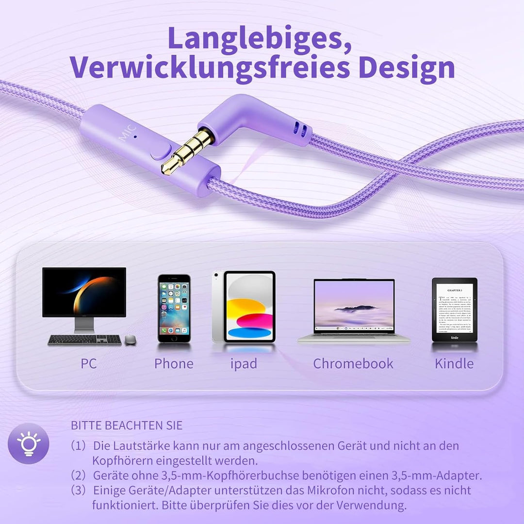 Kopfhörer mit Kabel und Mikrofon, Over-Ear Kabelkopfhörer mit 3,5mm Klinkenstecker, Faltbar Kabelgeb