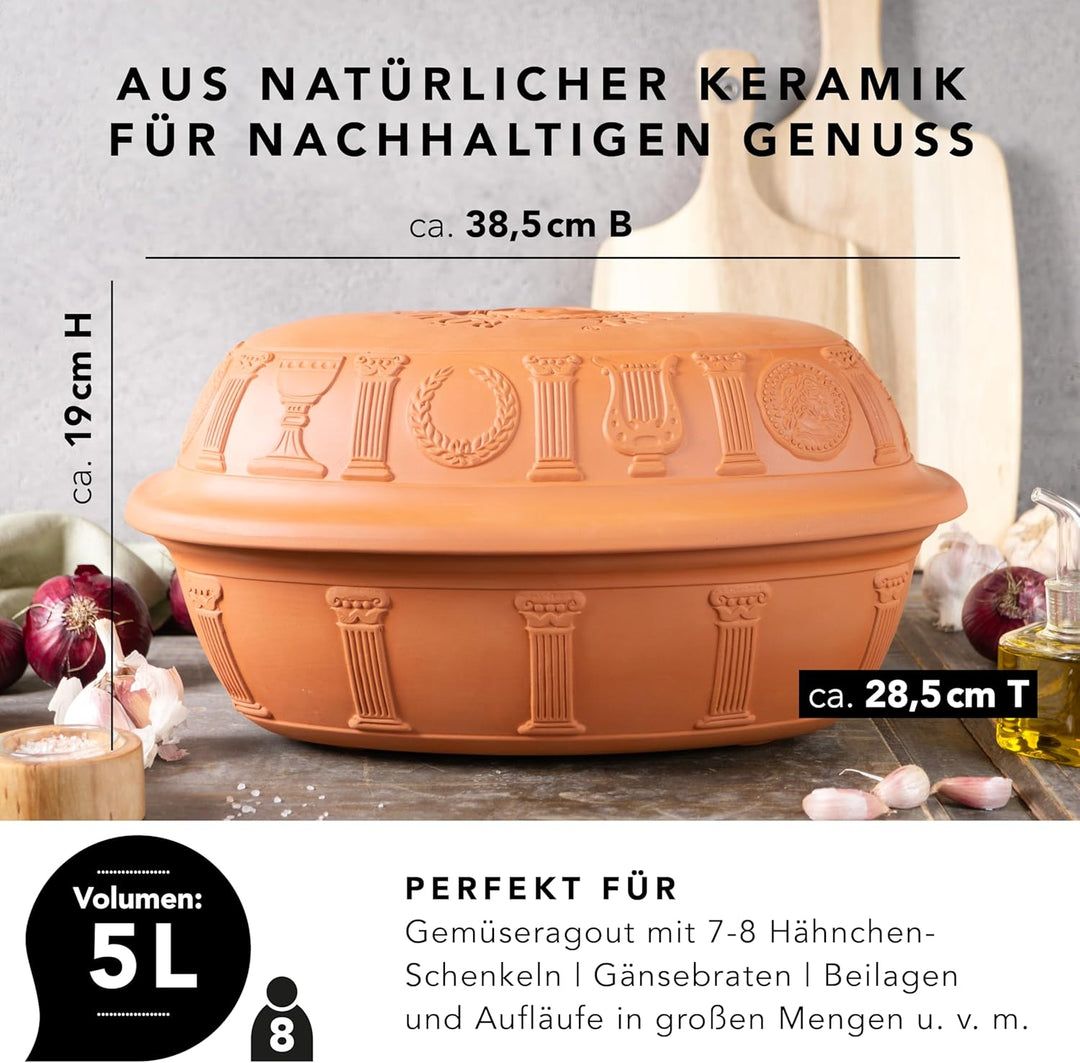 Römertopf Tonbräter 50 Jahre Jubiläums-Edition 5 Liter Bräter für bis zu 8 Personen, 5 Liter