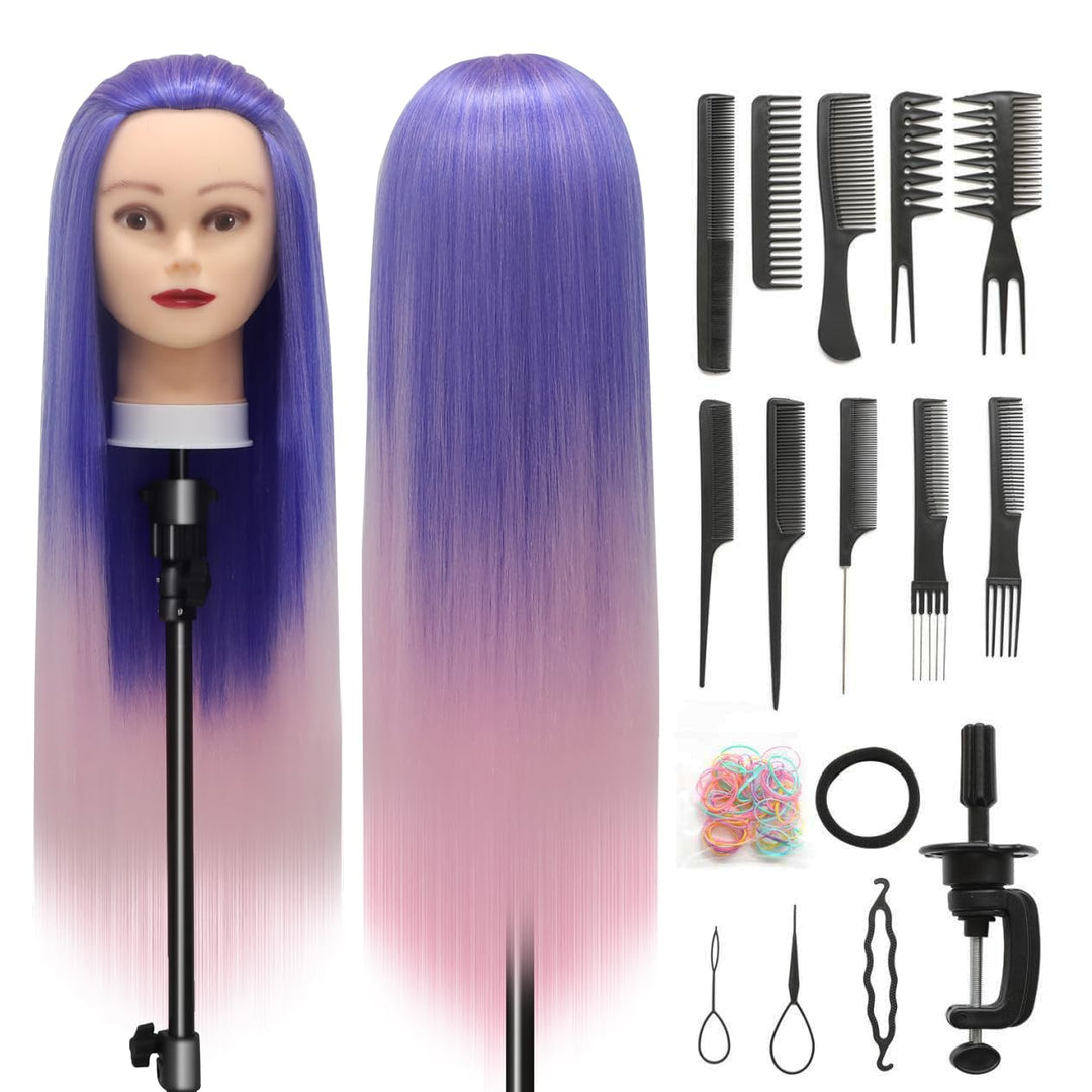 Trainingsköpfe, 28 inch Übungskopf Frisierkopf Friseur 100% Synthetikfaser-Haar Styling Kopf Frisier