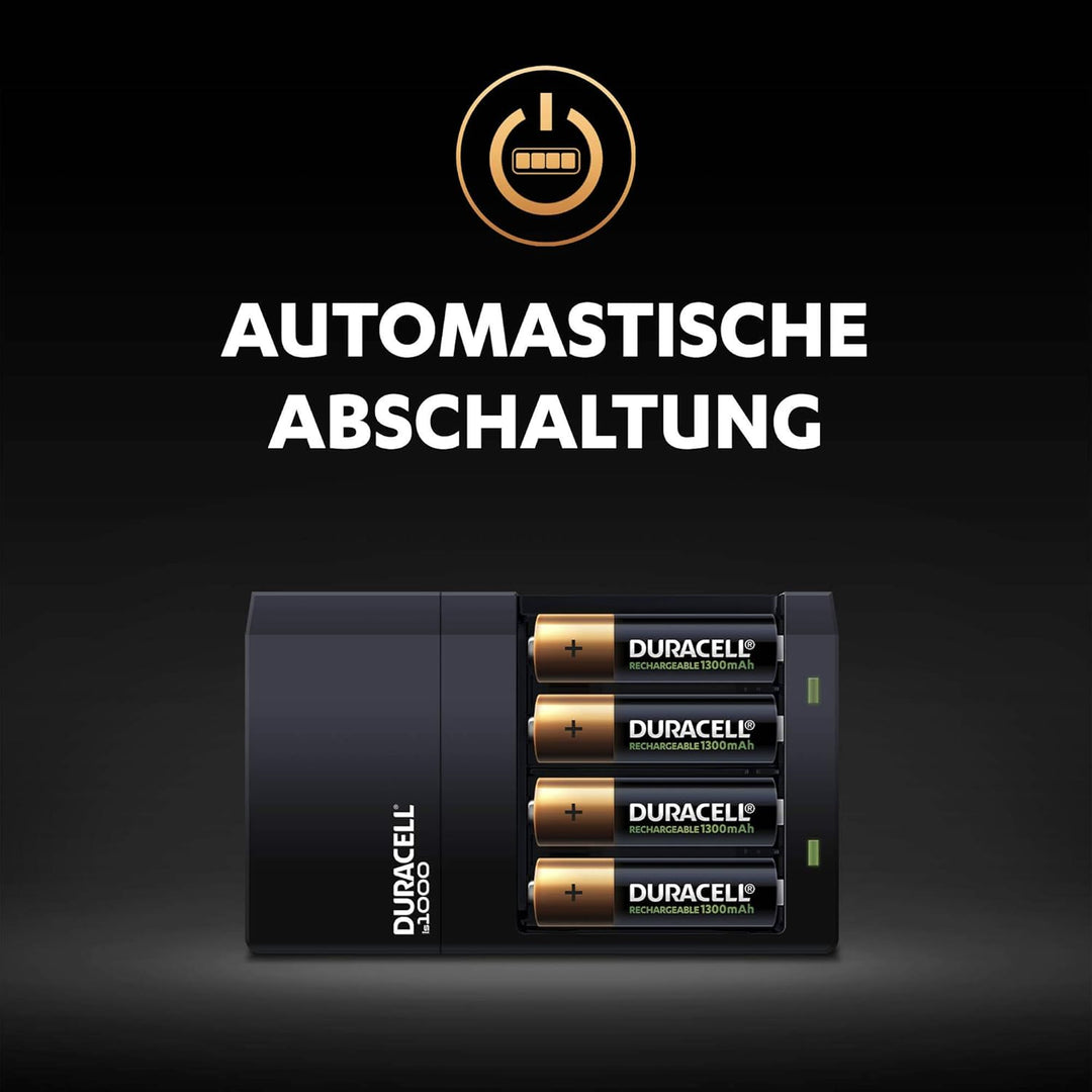 Duracell CEF14 4-Stunden-Ladegerät, mit wiederaufladbaren Batterien, AA+AAA ,weiss