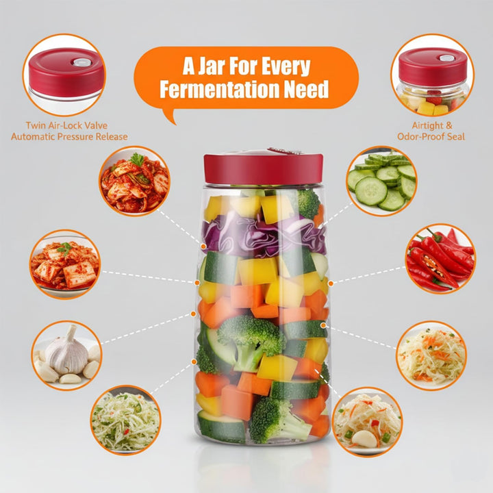 2 Stück Fermentierglas mit 1-Wege-Entlüftung, 2.2L kimchi behälter, Breiter Öffnung Einmachglas mit