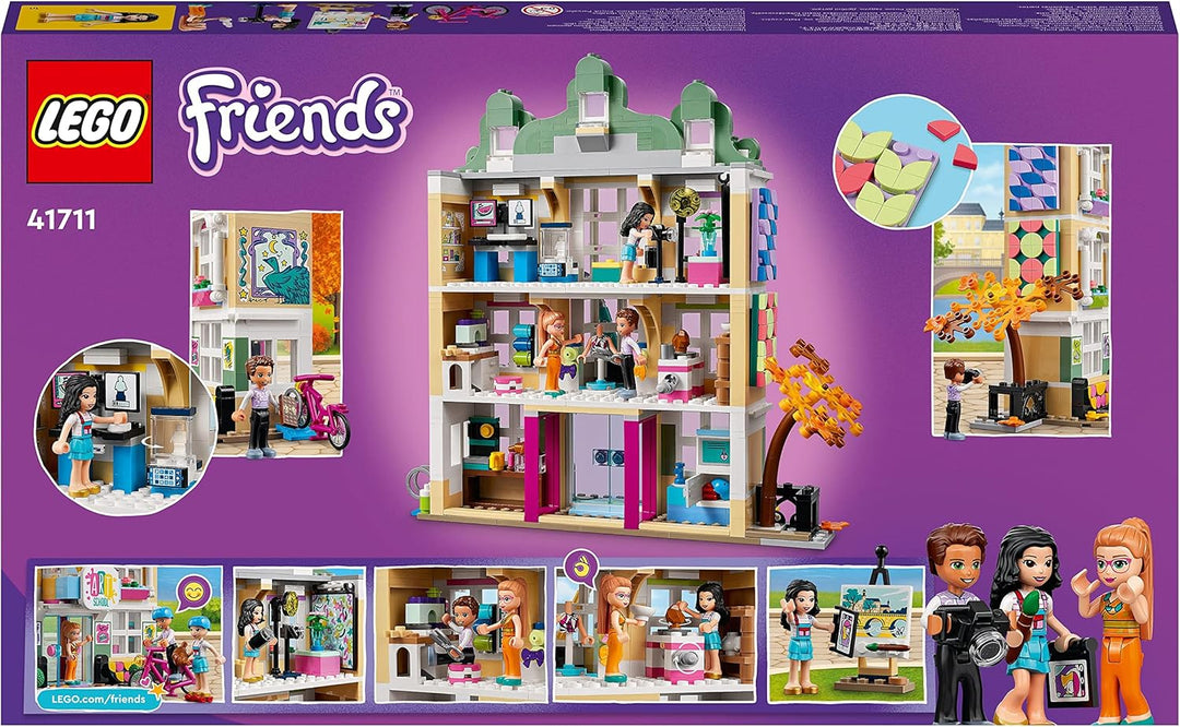 LEGO 41711 Friends Emmas Kunstschule, 3-stöckige Heartlake City Schule mit 3 Mini-Puppen, Kunst-Zube