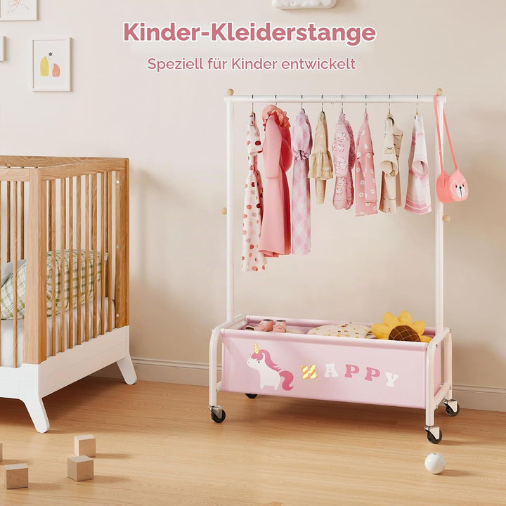 GRANNY SAYS Kleiderständer Kinder mit Aufbewahrungskiste, Kinder Kleiderstange auf Rollen, rosa Kind