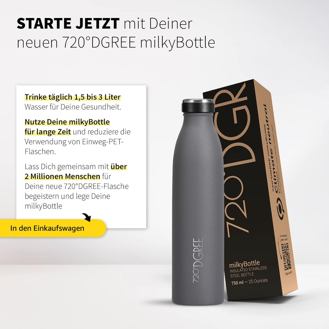 720°DGREE Edelstahl Trinkflasche “milkyBottle” - 750ml - BPA-Frei, Auslaufsicher, Kohlensäure geeign
