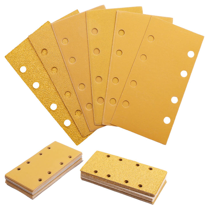 56 Stück 93 x 185mm Schleifpapier Set 40 60 80 120 180 240 320 Körnung Schleifblatt mit 8 Löchern 93