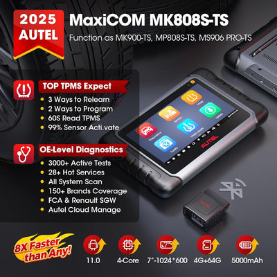 Autel Scanner MaxiCOM MK808TS, Kombination aus Autel MK808BT und TS608, OE-Level TPMS Scan-Tool mit