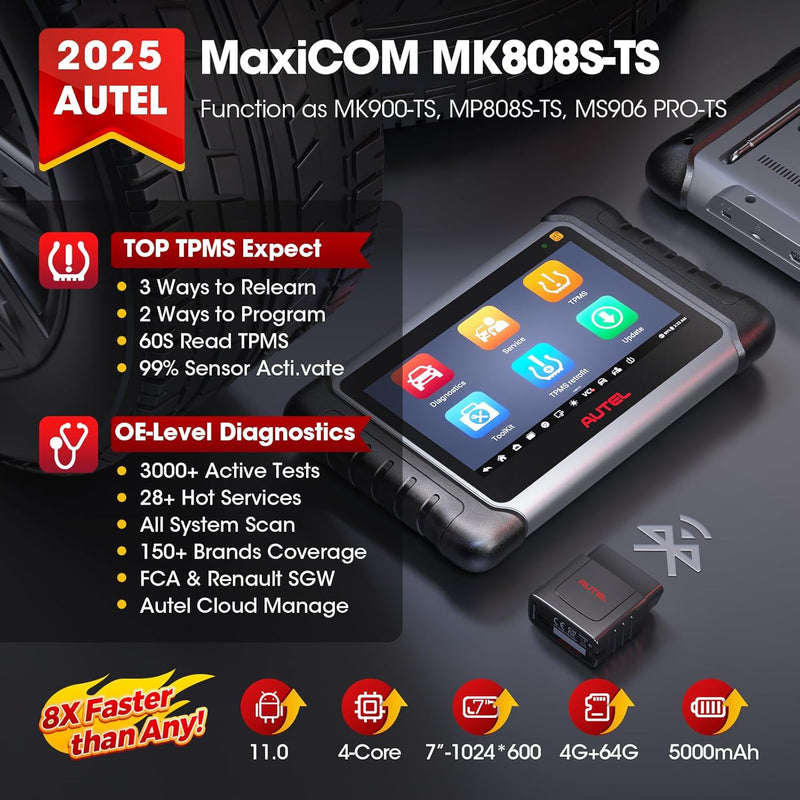 Autel Scanner MaxiCOM MK808TS, Kombination aus Autel MK808BT und TS608, OE-Level TPMS Scan-Tool mit