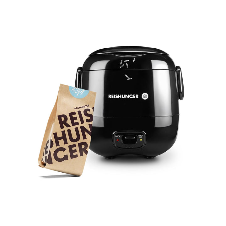 REISHUNGER Mini Reiskocher – 0,3L – 1-2 Portionen – Starterset – Schwarz | hochwertige Keramikbeschi