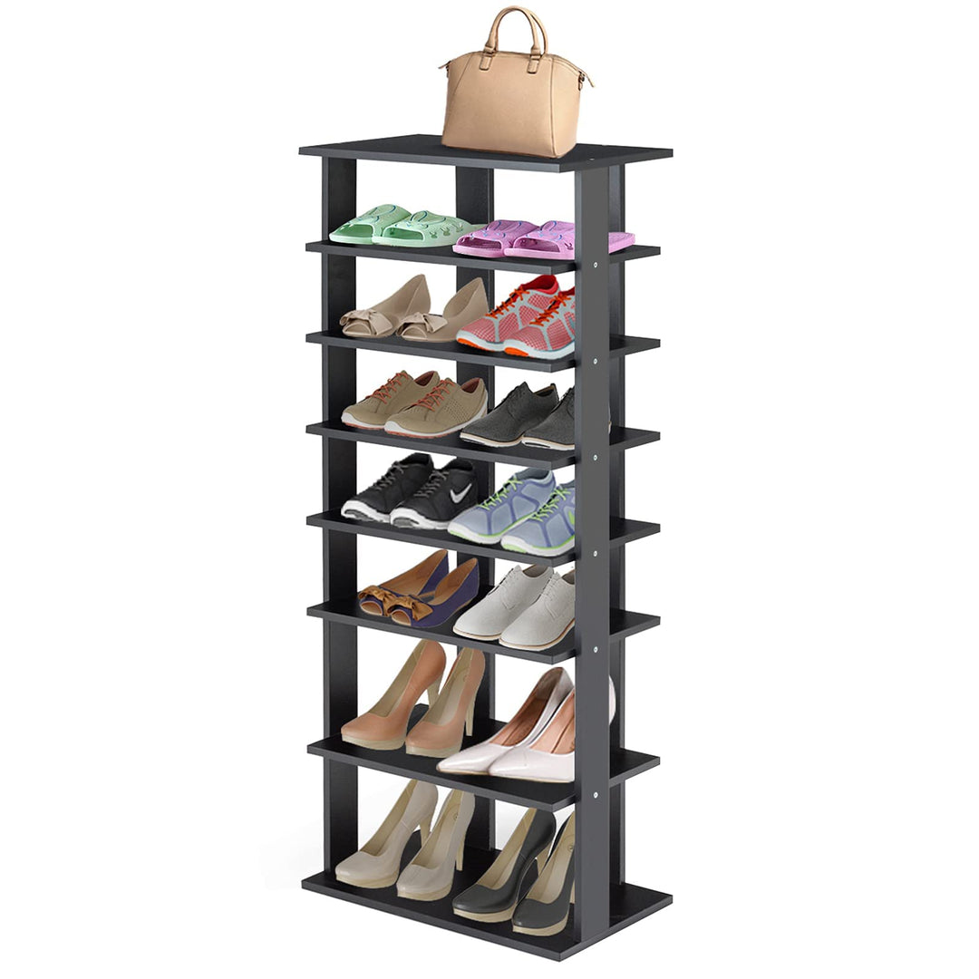 COSTWAY 8 stufiger Schuhständer höheverstellbar, Platzsparendes Schuhregal aus Holz, Schuh-Organizer