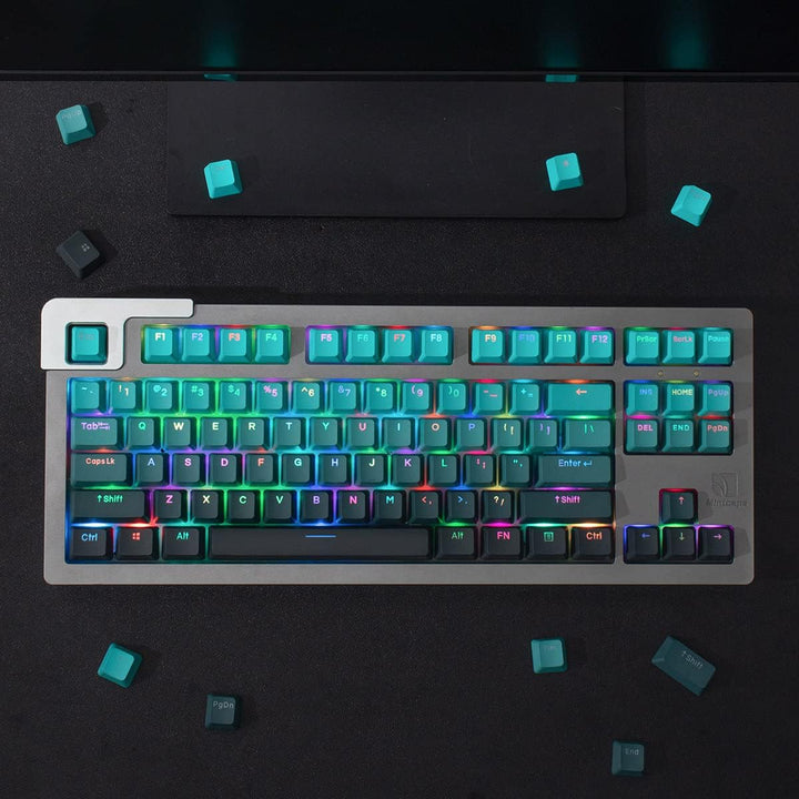 123 Tasten Double Shot PBT Tastenkappen OEM-Profil Farbverlauf Cyan Hintergrundbeleuchtung Tastenkap