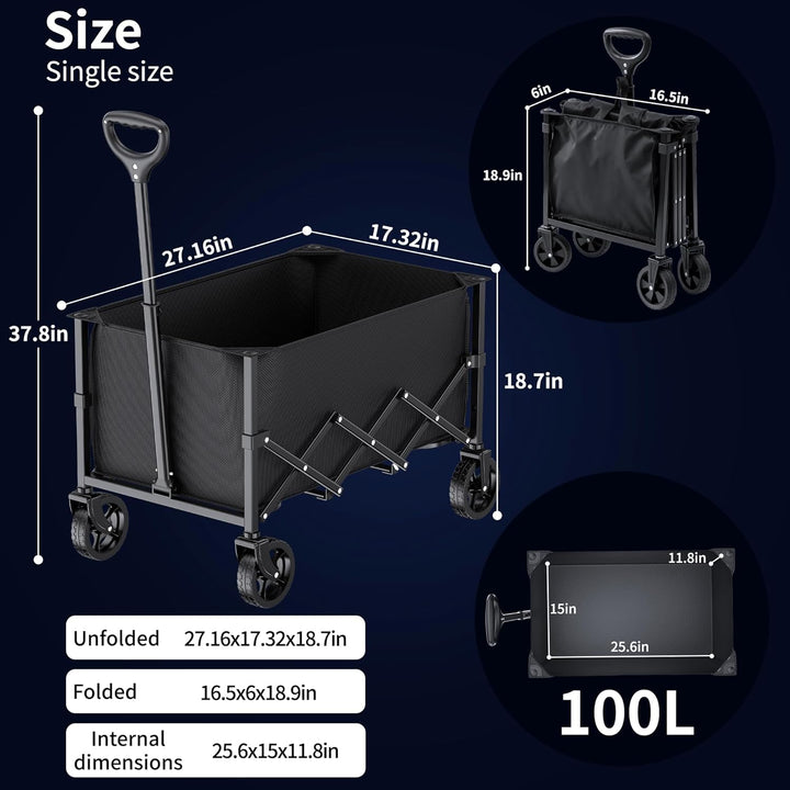 Faltbarer Wagen mit Rädern, zusammenklappbarer Wagen mit verstellbarem Griff, 100L und 550LB grosse