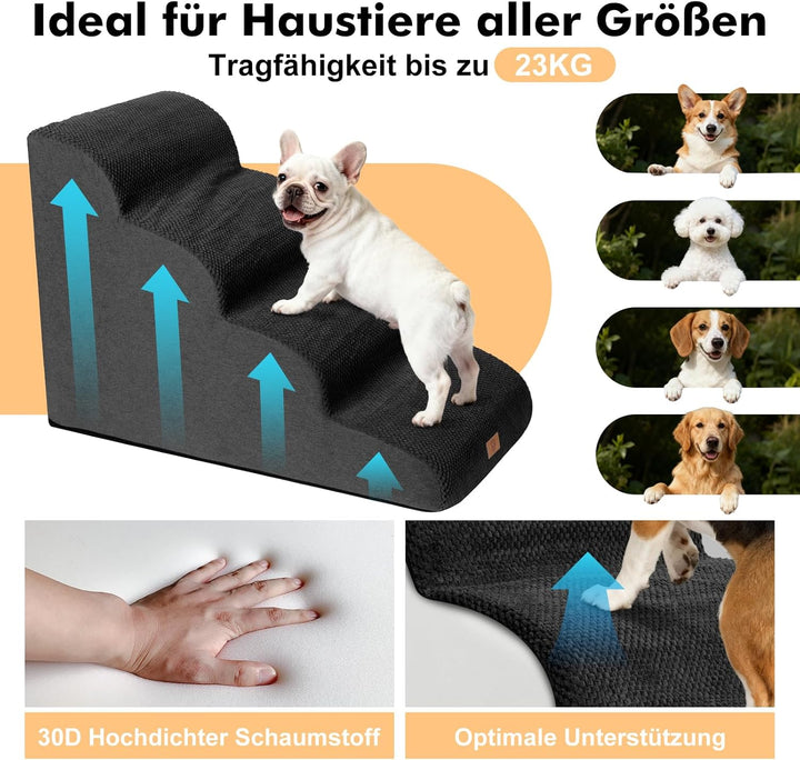 Zvonema Hundetreppe 4 Stufen, Hundetreppe für Kleine Hunde aus Hochdichtem Schwamm, rutschfeste Haus