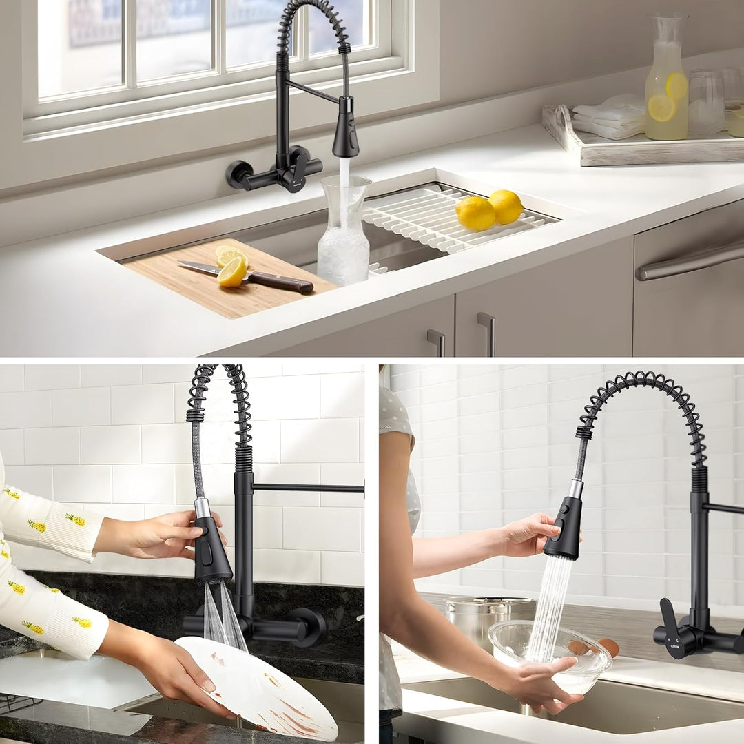 HURRAN Wasserhahn Wandmontage, Küchenarmatur mit 3 Auslaufarten, 360° Schwenkbarer Wasserhahn Küche