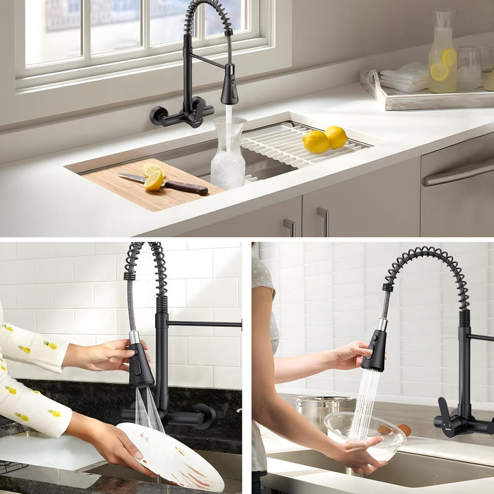 HURRAN Wasserhahn Wandmontage, Küchenarmatur mit 3 Auslaufarten, 360° Schwenkbarer Wasserhahn Küche