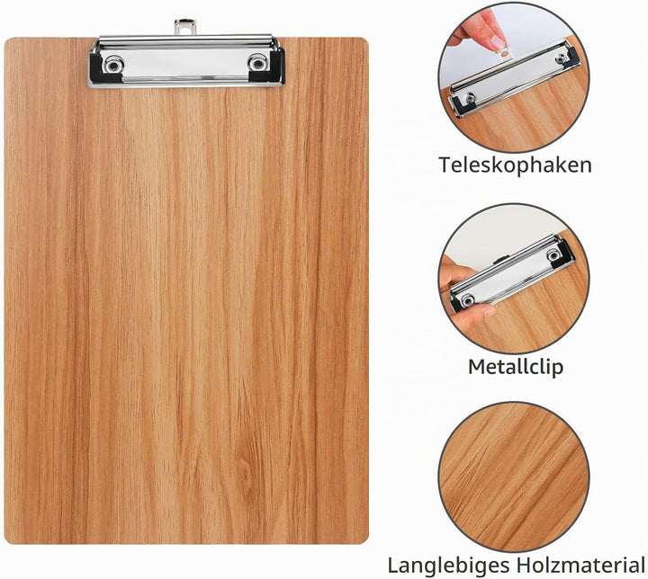 Klemmbrett Holz A4,12 Stück Schreibbrett Klemmbrett mit Metalklemme,A4 Schreibplatte Klemmbretter Zw