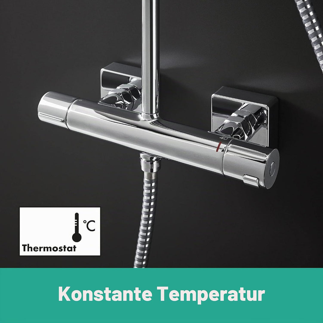 hansgrohe Vernis Shape - Duschsystem mit Thermostat, Regendusche (230 x 170 mm) mit Armatur, Handbra